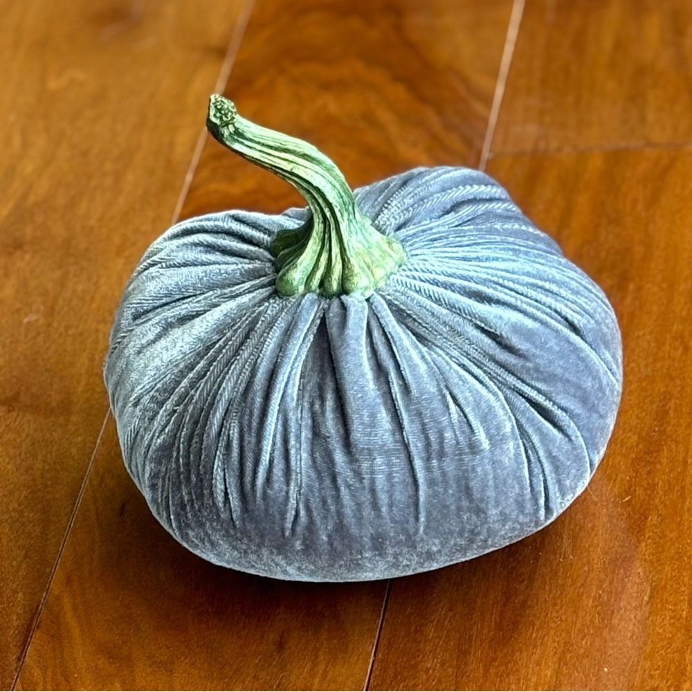 Cute Velvet Pumpkin Decor Set - Green, Gray, White Fall Harvest Thanksgiving - Picture 4 of 12